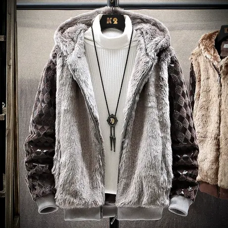 冬季男士水貂绒毛加厚夹克潮牌情侣个性皮草外套防寒保暖冬装衣服商品大图