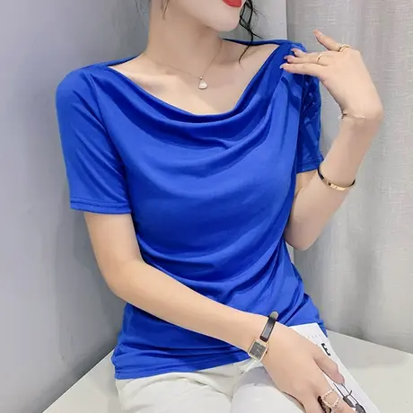 女装2023新款潮一字肩网红T恤短袖ins修身显瘦气质上衣性感小衫夏商品大图