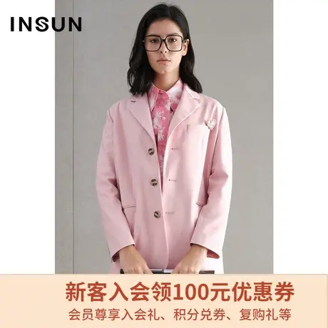 恩裳春季时尚简约宽松韩版中长款气质通勤粉色西装外套女图片