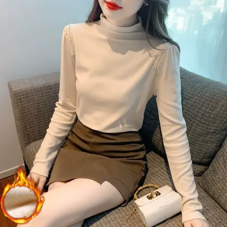 漂亮时尚洋气打底衫女秋冬高级感2023年新款加绒内搭上衣长袖t恤商品大图