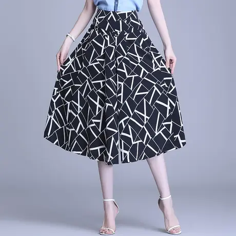 条纹a字裙裤阔腿裤女夏季2023新款高腰大码宽松七分裤休闲裤甩裤商品大图