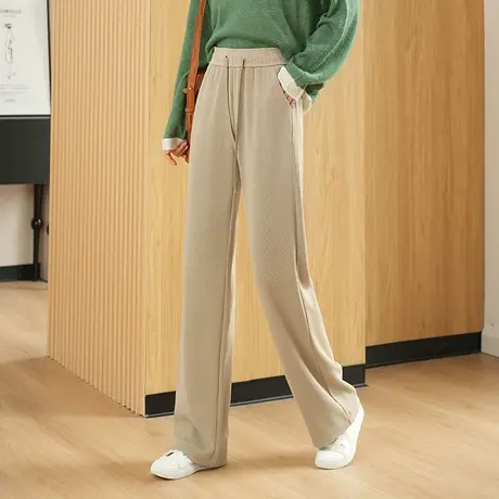 2023秋季新款阔腿裤女松紧高腰垂感显瘦高个子直筒长裤百搭休闲裤商品大图