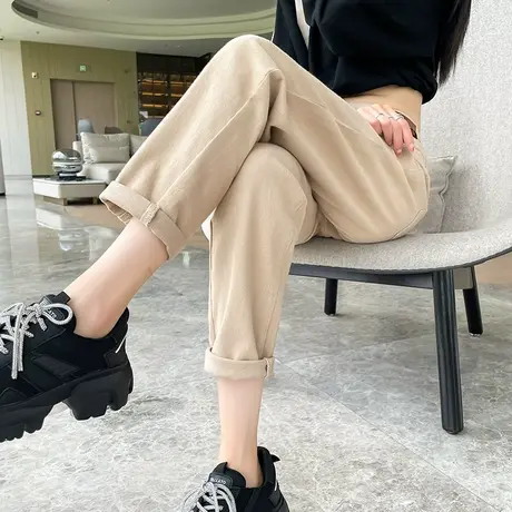 卡色老爹牛仔裤女春秋2023年新款高腰直筒宽松显瘦百搭哈伦萝卜裤商品大图