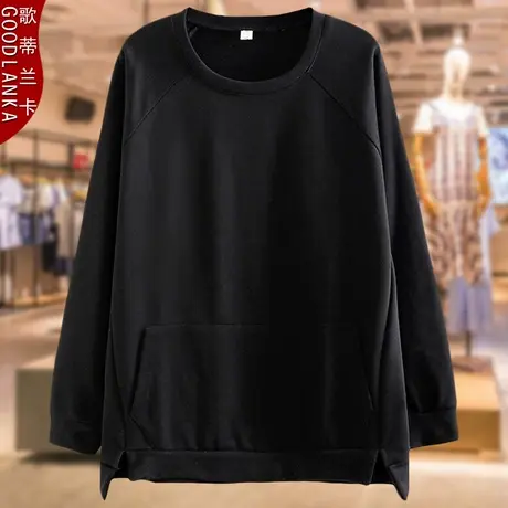 中年40-50岁胖妈妈连帽纯色卫衣春秋2022新款加肥加大码长袖上衣商品大图