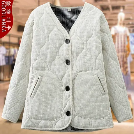 加肥加大码女装秋冬夹棉棉衣宽松洋气中年妈妈轻薄款羽绒棉服外套图片