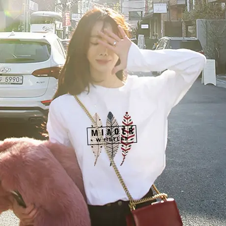 2023新款秋装新款长袖t恤女学生宽松百搭ins潮洋气上衣休闲打底衫商品大图