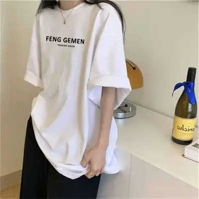 白色纯棉t恤女短袖2023夏季新款质感宽松大码半袖中长款体恤上衣商品大图