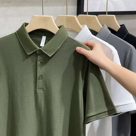 翻领polo衫男士短袖t恤男夏季新款潮流日系复古半袖体恤宽松上衣商品大图