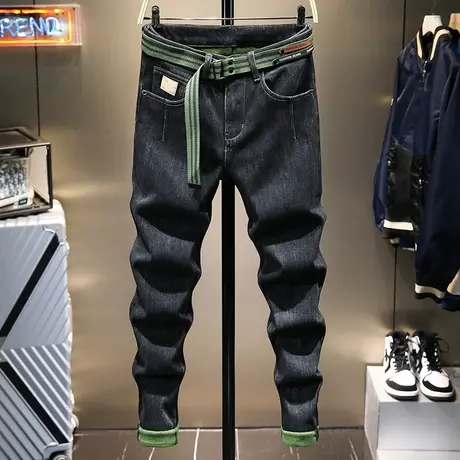 秋冬季时尚潮流牛仔裤男士休闲直筒宽松加绒加厚保暖高档裤子男裤商品大图