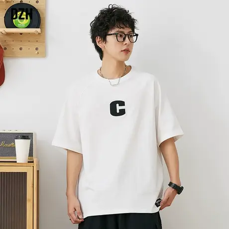 男士插肩袖白色t恤男纯棉潮牌短袖夏季薄款男装2023新款美式体恤商品大图