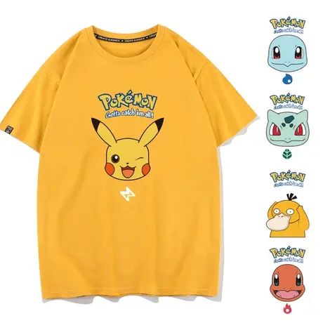 秀洛动漫周边杰尼龟妙蛙种子皮卡丘可达鸭皮卡丘杰尼龟短袖t恤男商品大图