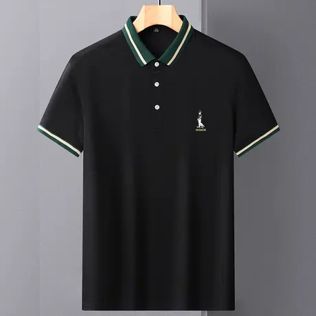 2023新款夏季冰丝棉高端polo衫男士短袖商务刺绣翻领T恤上衣修身商品大图