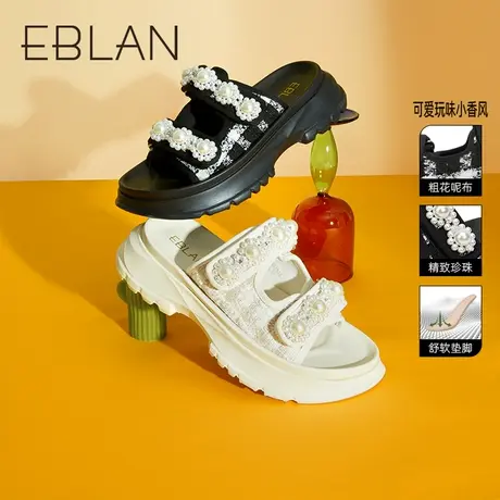 千百度伊伴春夏小香风时尚凉鞋魔术贴外穿休闲厚底沙滩拖鞋女鞋商品大图