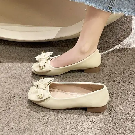 单鞋女夏季软底温柔晚晚鞋2023新款蝴蝶结豆豆鞋小香风浅口奶奶鞋商品大图