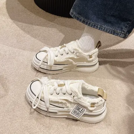 2023新款夏秋季女鞋透气爆款港风ins厚底百搭内增高休闲帆布板鞋商品大图