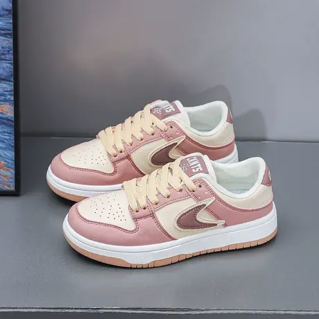多巴胺粉色厚底板鞋女2023新款夏百搭设计感小白鞋拼色ins休闲鞋图片