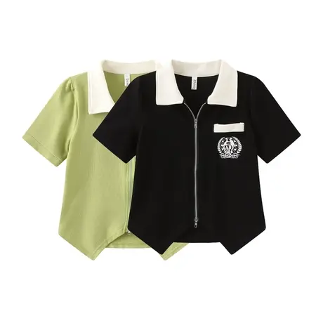 大码女装夏季新款设计感甜辣短款正肩Polo领短袖T恤上衣胖mm200斤图片
