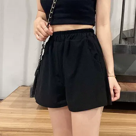 胖mm大码休闲新款高腰夏天阔腿裤子女夏季宽松紧腰外穿短裤200斤商品大图