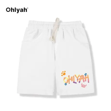 Ohlyah2025新款学生休闲中性宽松白色直筒运动裤女夏季五分裤短裤图片