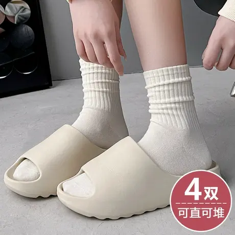 纯白奶白色袜子女中短筒棉袜春秋季薄款潮配乐福鞋玛丽珍小皮鞋的图片