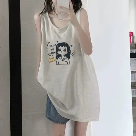 美式纯棉吊带坎肩背心无袖t恤女2023新款夏季外穿宽松篮球服上衣图片