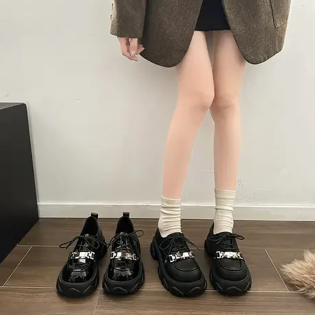 厚底乐福鞋女爆款美拉德大头单鞋2024年秋冬新款粗跟英伦风小皮鞋商品大图