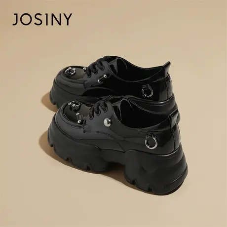 Josiny/卓诗尼厚底乐福鞋女2024春季新款英伦系带百搭jk小皮鞋女商品大图