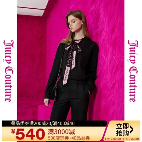 Juicy Couture橘滋23初秋冬新款缱绻花语logo印花系带女式衬衫图片