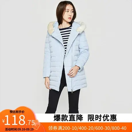 艾格冬季女装韩版修身连帽纯色不过时白鸭绒中长款羽绒服Y170商品大图