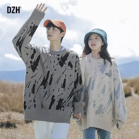 情侣圆领毛衣男冬季宽松慵懒男装2023新款长袖针织外套毛线衣冬款商品大图