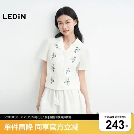 乐町甜美风小翻领衬衫女2025年夏季新款边缘波浪绣花可爱合体上衣商品大图