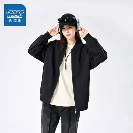 WX真维斯女装上衣冬季简约休闲收口长袖开衫棒球领外套女图片