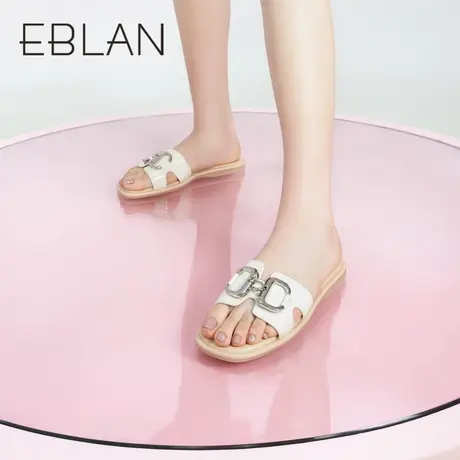 伊伴春夏拖鞋外穿一脚蹬舒适柔软牛皮革凉鞋简约百搭平底鞋女商品大图