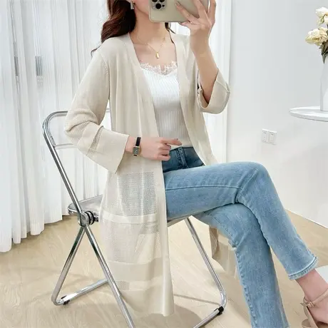 中长款镂空针织衫薄外套2023春夏新款韩版洋气外搭针织披肩防晒衫图片