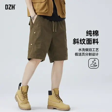 男士咖色工装短裤男夏季薄款2025新款纯棉裤子男款美式复古五分裤商品大图