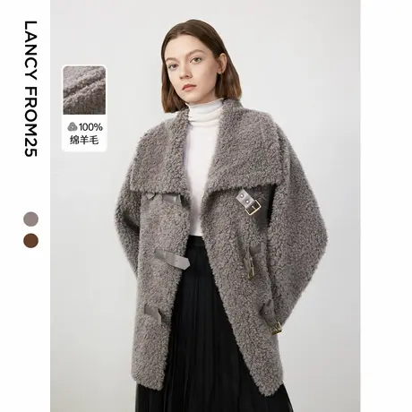 【王楚然同款】朗姿颗粒纯羊毛短外套上衣女高级气质新款2024年冬图片