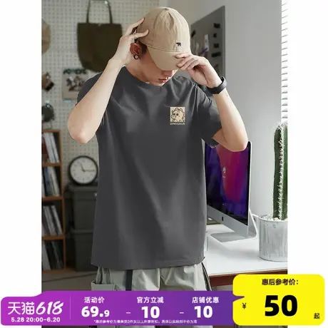 唐狮2025年春夏季新款纯棉短袖t恤男潮印花白色半袖休闲宽松t恤PX商品大图
