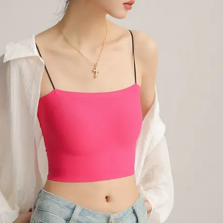 无痕细肩带吊带背心女夏内搭一体内衣带文胸垫打底美背抹胸外穿夏商品大图