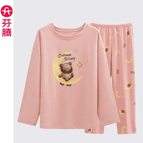 芬腾睡衣女春秋款冬季长袖纯棉大码全棉可外穿印花休闲家居服套装商品大图