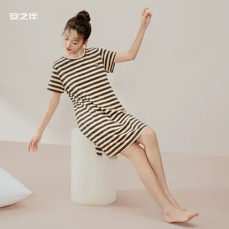 【睡裙专区】安之伴夏季睡衣女大码春秋季凉感短袖/背心睡裙商品大图