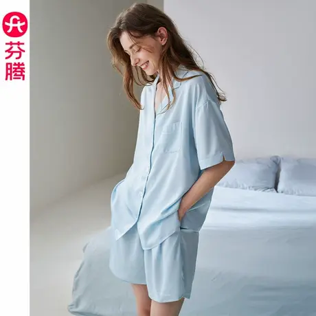 芬腾睡衣女夏季薄款冰丝凉感短袖开衫套装新款少女宽松休闲家居服商品大图