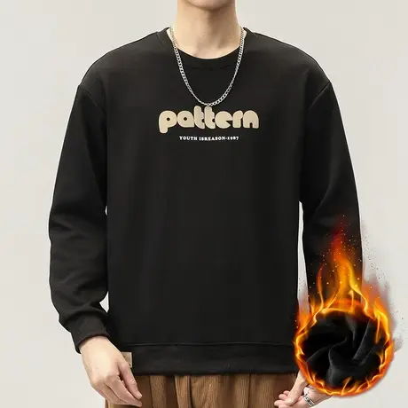 冬季男士无帽套头印花圆领卫衣秋冬款加绒加厚潮牌重磅长袖上衣服商品大图