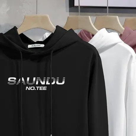 2023新款连帽卫衣男潮流宽松秋冬加绒字母印花长袖外套黑色带帽衫商品大图