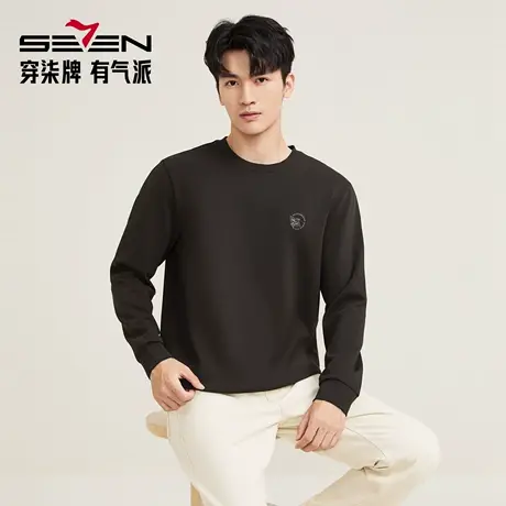 【莫代尔/含羊毛】柒牌卫衣秋季时尚青年休闲圆领百搭长袖上衣男图片
