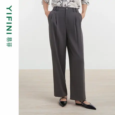 [专柜同款]Yifini/易菲简约坑条休闲直筒裤女阔腿裤西裤D04K1401商品大图