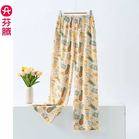 芬腾纯棉睡裤女春秋花卉全棉长裤大码宽松休闲卡通家居裤2025新款商品大图