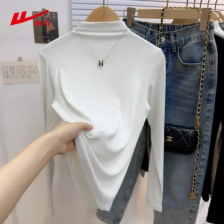 ZH回力薄绒打底衫女款2025新款白色百搭小个子穿搭流行内搭长袖商品大图
