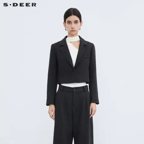 sdeer圣迪奥冬季女装通勤西装领条纹毛呢短款外套S23482201图片