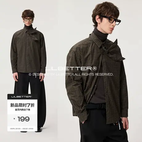 Lilbetter复古美拉德风全棉格子衬衫2025秋男士休闲通勤长袖寸衫商品大图