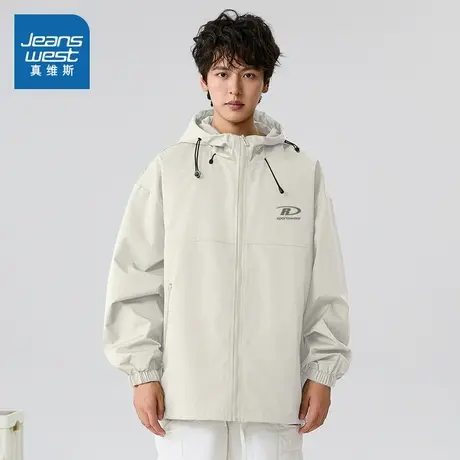 JR真维斯男装户外连帽防水夹克2025冬季新品潮流男款休闲外套男商品大图